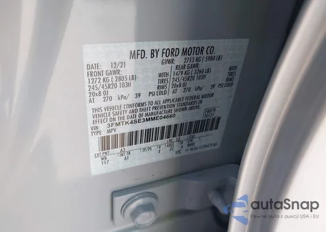 2021 Ford Mustang Mach-E Gt z USA, uszkodzony, nr VIN 3FMTK4SE3MME04660